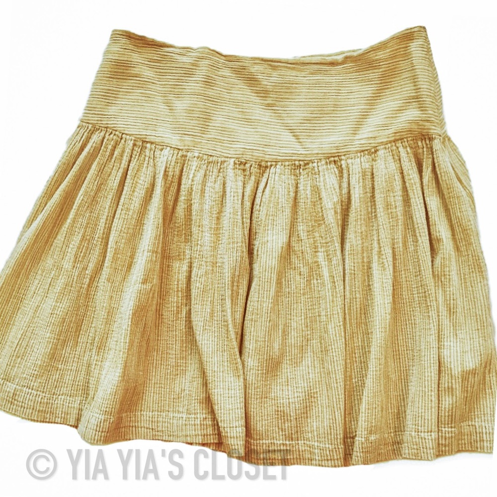 (SFERA) SZ 40 European Yellow/White Textured Pinstripe Mini Skirt EUC